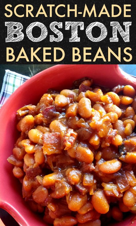 Homemade Boston Baked Beans from scratch! Dried Great Northern Beans slow-cook with bacon and molasses to make thick, rich, authentic Boston Baked Beans. Calico Beans Recipe, Southern Baked Beans, Baked Beans From Scratch, Baked Beans Crock Pot, Best Baked Beans, Slow Cooker Baked Beans, Easy Baked Beans, Baked Beans With Bacon, Beans In Crockpot