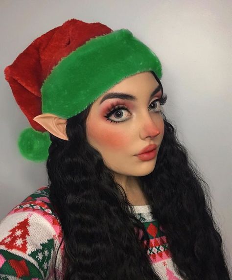 Christmas Elf Makeup, Xmas Makeup, Christmas Eye Makeup, Christmas Makeup Look, Elf Costume, Elf Makeup, Holiday Makeup, Christmas Makeup, Contact Lenses Colored