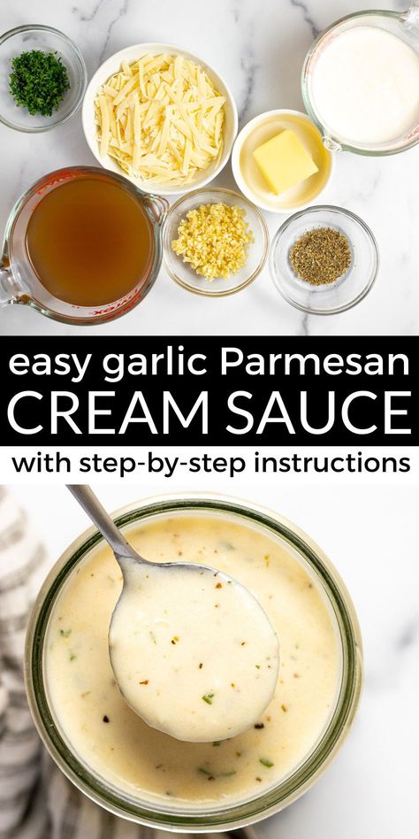 Homemade Pasta Cream Sauce, Butter And Parmesan Sauce, Garlic Cheese Sauce For Pasta, Easy Parmesan Cream Sauce, Light Garlic Cream Sauce, Pizza Cream Sauce, Garlic Parmesan Cream Sauce Recipe, Vegan Garlic Parmesan Sauce, White Parmesan Cream Sauce