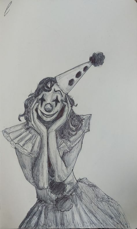 Scary drawing/skecth of clown... idk what to write above her🙃 Pastel, Scary Clown Drawings, Clown Drawing Sketch, Scary Clown Drawing, Circus Drawing, Scary Drawing, Scary Circus, Clown Drawing, Scary Drawings