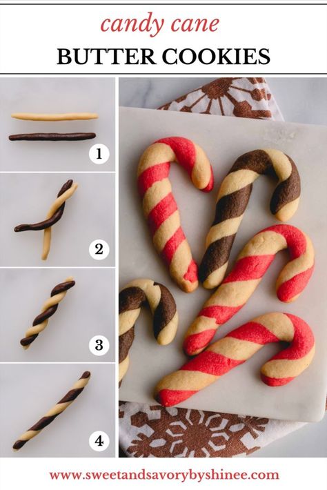 Candy Cane Biscuits, Easy Xmas Dessert, Easy Christmas Cookies Decorating, Christmas Cake Roll, Candy Cane Cookie Recipe, Different Cookies, Candy Cane Dessert, Candy Cane Recipe, Christmas Pastries