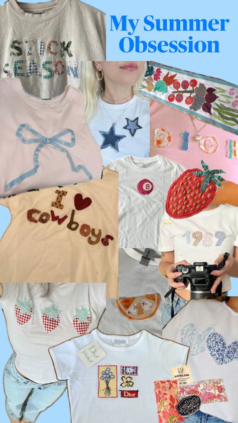 patchwork tshirt patchwork diy summer trend diy clothes aesthetic cool girl summer #diy #slowfashion #patchworktshirt Diy Clothes Aesthetic, Diy Patchwork Shirt, Patchwork Tshirt, Sewing Aesthetic, Patchwork Tee, Easy Diy Clothes, Patchwork Diy, Patchwork Hoodie, Clothes Embroidery Diy