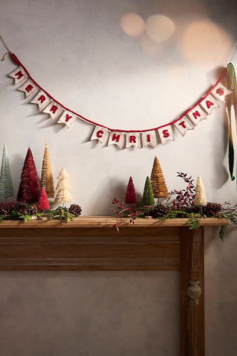 Deck the halls with this festive felted wool garland, which spells out " MERRY CHRISTMAS" in red-and-white pennants. | MERRY CHRISTMAS Felt Garland at Terrain Christmas Felt Garland, Wool Garland, Which Spells, Cozy Christmas Decor, Christmas Apartment, Christmas Felt, Christmas Inspo, Navidad Diy, Felt Garland