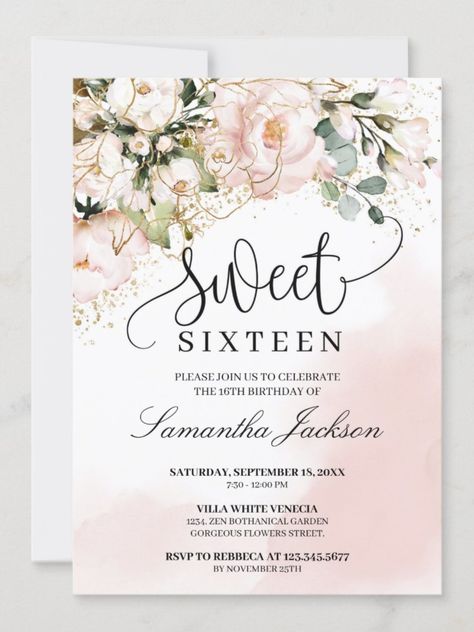 Sweet 16 Invites Ideas, Sweet 16 Birthday Invitations, Sweet 16 Invites, Sweet Sixteen Invitation Ideas, Pink Debut Invitation, Invitation Card Design Sweet 16, Happy Valentines Day Calligraphy, Rustic Sweet 16 Invitations, Pink Sweet Sixteen Invitations