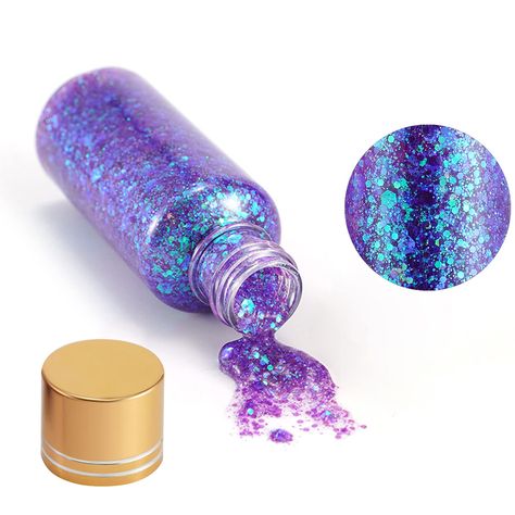 PRICES MAY VARY. HOLOGRAPHIC BODY GLITTER - Mermaid Body Glitter is made of low irritation gel and holographic laser shimmer glitter, which can perfectly adhere to the skin for up to 12 hours or even longer without glue. We offer the glitter will make it easy for you to c GORGEOUS COLORS - Laser body glitters come in 7 amazing colors: laser white, laser silver, laser blue, laser green, laser red, laser purple, and laser pink. They are made up of three different sizes of hexagons as well as holog Face Glitter Makeup, Nail Eyeshadow, Holographic Eyeshadow, Festival Stage, Face Glitter, Bold Lip Color, Glitter Mermaid, Blue Laser, Cool Makeup Looks