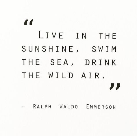 "Live in the sunshine, swim the sea, drink the wild air." -Ralph Waldo Emmerson Live In The Sunshine Quote, Live In The Sunshine Swim The Sea, Fresh Air Quotes, Drink The Wild Air, Air Quotes, Live In The Sunshine, Sea Quotes, Emerson Quotes, Cricut Shirts