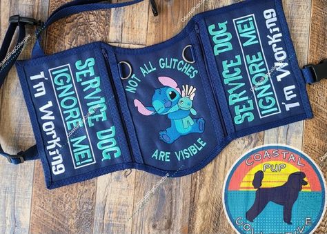 Lilo And Stitch Service Dog Vest, Disney Service Dog Vest, Disney Service Dog, Service Dog Vest Ideas, Cute Service Dog Vest, Vest Ideas, Psychiatric Service Dog, Service Dog Patches, Service Dogs Gear