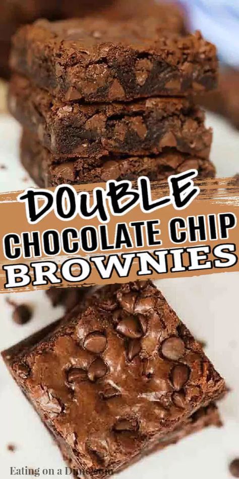 Everyone will love these decadent Double chocolate chip brownies. Each bite is loaded with tons of chocolate and the entire recipe is so easy. Einkorn Recipes, Double Chocolate Brownies, Chocolate Chip Brownies, Eating On A Dime, Homemade Brownies, No Bake Brownies, Chocolate Chip Recipes, Dinner Recipes Easy, Brownie Cake