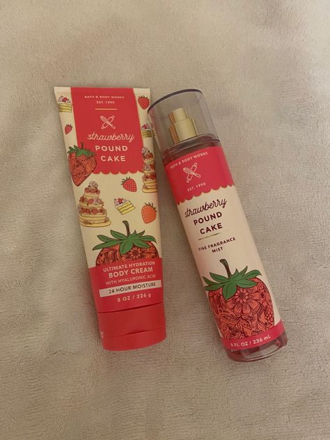 Strawberry Perfume Aesthetic, Perfumes That Smell Like Strawberry, Strawberry Pound Cake Lotion, Best Strawberry Perfume, Fruit Scented Perfume, Strawberry Sent, Strawberry Poundcake Bath And Body Works, Strawberry Pound Cake Bath And Bodyworks, Strawberry Scented Products