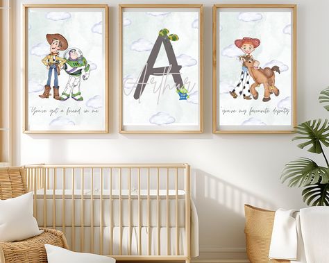 Personalised Toy Story Digital Prints, Set of Three, Custom Toy Story Bedroom Decor with Quotes Product Description The Personalised Toy Story set of three digital prints is a perfect addition to any child's bedroom or nursery. Beautifully designed with vibrant colors and featuring favorite characters, these prints can easily be personalised to add a unique touch to your child's space.  The set includes three digital prints, each showcasing a classic Toy Story quote. These quotes not only add ch Modern Toy Story Room, Toy Story Nursery Boy Rooms, Toy Story Themed Nursery, Toy Story Room Ideas For Boys, Toy Story Nursery Ideas, Toy Story Baby Room, Toy Story Bedroom Ideas, Toy Story Room Decor, Pixar Nursery