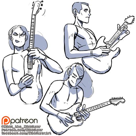 Enjoy my free previews! I know I can't stop the reposting, but please put the credits, don't trace and don't sell my work! you can find me on instagram facebook twitter and especially on patreon🧡---------------------character design, guitar, manga comic, ideas, pose, reference, study, help for artist, drawing, kibbitzer Anime Guitar Pose Reference, Art Reference Poses Guitar, Short Body Reference Drawing, Book Reading Drawing Reference, Guitar Drawing Reference Pose, Rocker Poses Drawing, Drawing Poses Guitar, Poses With Guitar Drawing, Band Poses Drawing Reference