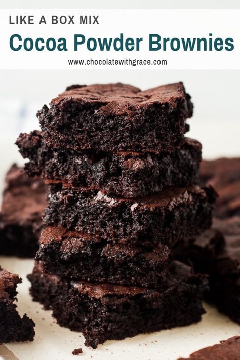 Homemade Brownies With Cocoa Powder, Brownies With Cocoa Powder, Brownie Recipe With Cocoa, Chewy Brownies Recipe, Homemade Brownie Mix, Cocoa Powder Brownies, Homemade Brownies Easy, One Bowl Brownies, Cocoa Powder Recipes