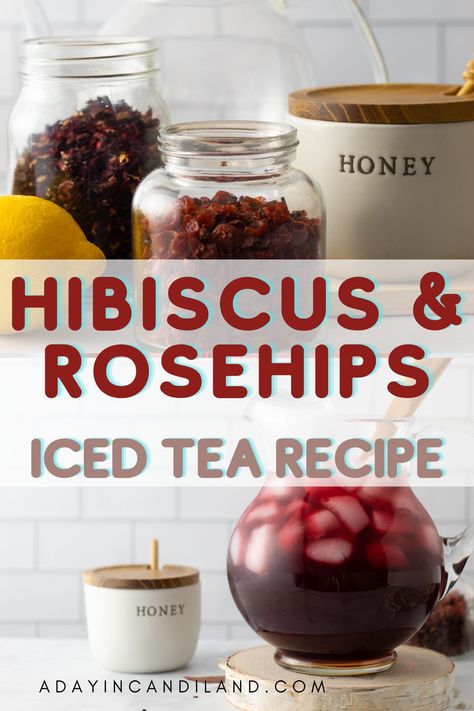 Hibiscus Iced Tea with Rosehips is a simple beverage that is refreshing and will quench your thirst. This dark red beverage is best described as a slightly floral, fruity flavor with a hint of sweetness and a touch of tartness. The Rose Hips provides lots of vitamin C and this tea can be enjoyed hot or iced. Hibiscus Iced Tea, Hibiscus Tea Benefits, Tea Blends Recipes, Tea Flavors, Rosehip Tea, Dried Hibiscus Flowers, Afternoon Tea Recipes, Herbal Teas Recipes, Iced Tea Recipes