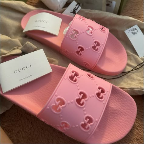 Pink Double G Gucci Slides Sz 40 Pink Gucci Slides, Gucci Slides Women, Dhgate Finds, Dior Slides, Gucci Slippers, Cute Highschool Outfits, Highschool Outfits, Gucci Shoe, 27 Piece