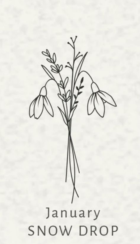 Snow Drop Spine Tattoo, January Wildflower Tattoo, Jan Flower Tattoo, Snow Drop Bouquet Tattoo, January Birth Month Tattoo, Snowdrop Flower Drawing Simple, January Flower Tattoo Snowdrop, Snowdrop And Morning Glory Flower Tattoo, January Birth Flower Drawing