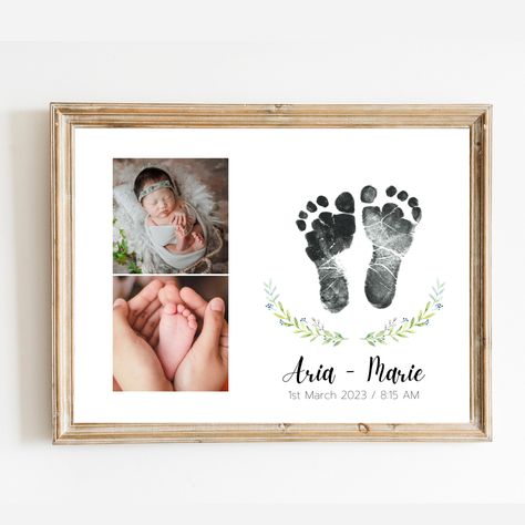 Newborn Painting, Newborn Footprint Art, Baby Footprint Kit, Newborn Footprints, Baby Name Reveal, Name Reveal, Café Design, Baby Footprint, Adorable Newborn