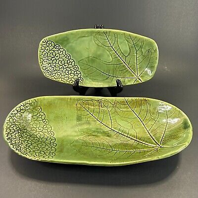 Studio Pottery Hand Made Serving Tray Dishes in Green w Maple Leaf Impressions | eBay Organic Ceramic Forms, Kids Pottery Projects, Ceramic Plates Designs, Surface Decorations, Leaf Pottery, Pottery Tray, Ceramics Pottery Bowls, Pottery Patterns, Thanksgiving Projects