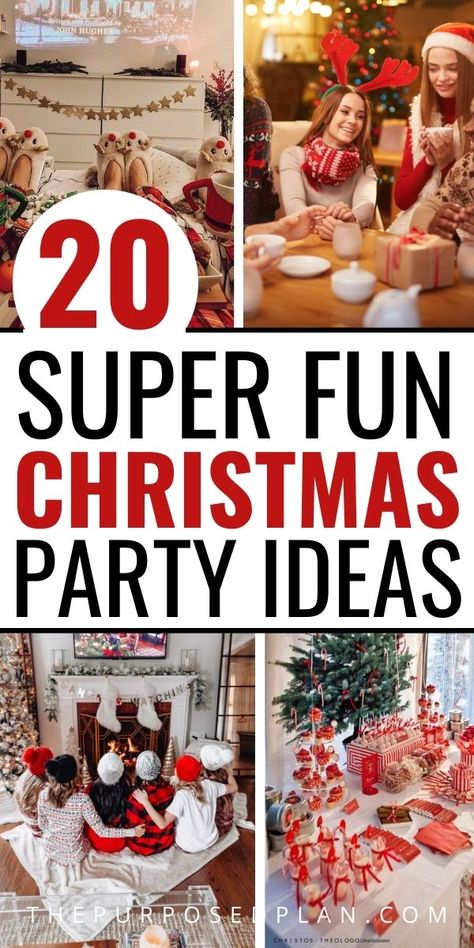 20 Fun Christmas party ideas for adults, Christmas party ideas for family, and Christmas party ideas for work! Discover Christmas party decorations, Christmas party games, and Christmas party themes for a party you won't forget! Christmas Family Fun Night Ideas, Christmas Fun Ideas Families, Fun Things To Do At Christmas Party, Friendsmas Party Ideas Food Easy, Ideas For Family Christmas Party, Christmas Party Games Family, Family Game Night Ideas Christmas, Christmas Party Food Display Ideas, Best Party Ideas For Adults