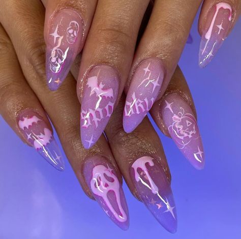 (16) Likes | Tumblr Purple Nails Halloween, Holloween Nails, Halloween Acrylic Nails, Punk Nails, Pumpkin Nails, Goth Nails, Seasonal Nails, Nail Stuff, Really Cute Nails