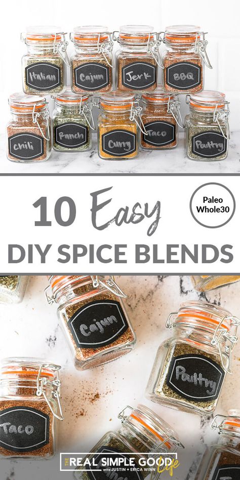 Toss all pre-packaged seasoning and spice blends! Making your own spice blends is quick, easy, and healthy too. Try these 10 easy recipes! Includes tips for where to find bulk spices, storing spice blends and serving options for each blend. Try these easy homemade and healthy spice blends today! Spice Blend Recipes, Diy Spice Blends, Homemade Dry Mixes, Homemade Spice Mix, Spice Blends Recipes, Seasoning Blends, Storing Spices, Spice Mix Recipes, Homemade Spice Blends