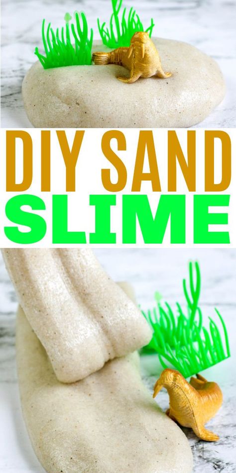 Find out how to make sand slime with only 5 ingredients. This is an easy DIY project that results in a fun activity for kids. #slime #activitiesforkids #slimerecipe #sandslime via @sweeterbydesign How To Make Sand, Kids Slime, Cool Slime Recipes, Sensory Play Toddlers, Sand Slime, Fun Activity For Kids, Slime Recipes, Messy Crafts, Playdough Activities