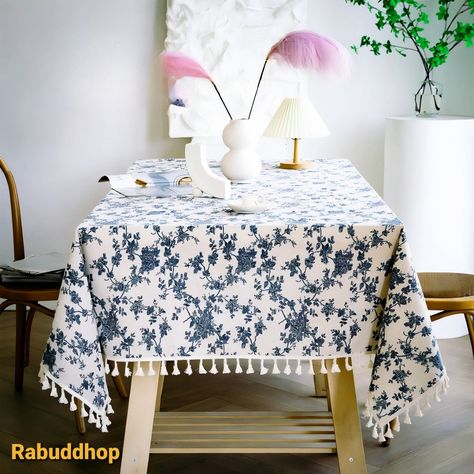 Tablecloth Antimacasser Tablemat Napery from linens cloth with fabric  tassel kitchen decors floral pattern, vintage style   - Made from linen.  beautiful flower pattern   - Square cloth  Can be used in many ways   - Tablecloth with silk tassels on every piece   - Product size   - 2 sizes available   - Width 120 cm * Length 120 cm (equal to width 4 feet * Length 4 feet)   - Width 120 cm * Length 160 cm (equal to width 4 feet * Length 5.3 feet)    (suitable for square tables)   #tablecloth #vinta Sofa Blanket Cover, Fabric Stitching, Vintage French Country, Tablecloth Sizes, Family Dining, Floral Tablecloth, Rectangle Tablecloth, Square Tablecloth, Sofa Blanket