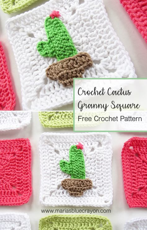 Find free crochet patterns, tutorials, inspiration, and more on this blog. Cactus Granny Square Crochet, Cactus Granny Square, Fun Granny Squares Free Pattern, Crochet Pattern Plant, Christmas Afghan, Sunburst Granny Square, Blue Crayon, Crochet Granny Square Afghan, Squares Crochet