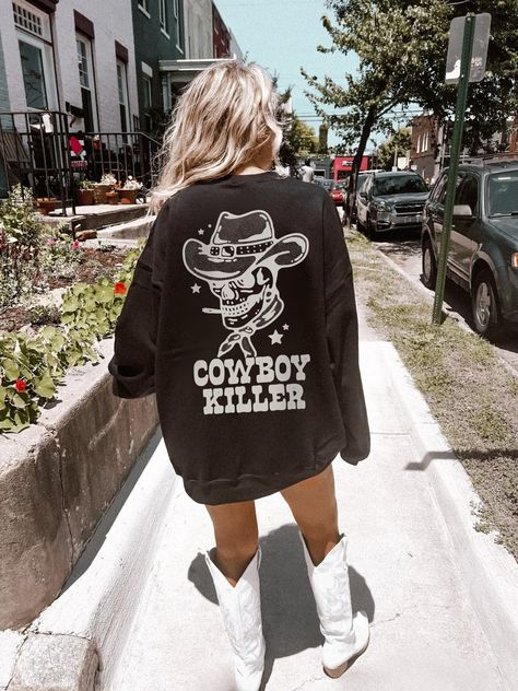 Cowboy Killer Sweatshirt UNISEX Western Crewneck Oversized Country Midwest Shirt Skeleton Cowboy Hoodie Cowgirl Sweatshirt Lets Go Girls Shop all western apparel here - https://www.etsy.com/ca/shop/LunaandJuneApparel?&section_id=42159194  Please read before placing your order  1. All our apparel is GENDER NEUTRAL / UNISEX. The relaxed fit is flattering for all bodies. 2. Refer SIZE CHART for measurements. Upsize for oversized looks. 3. This is a unisex fit, crewneck sweatshirt - 50% cotton and 5 Cowboy Hoodie, Midwest Shirt, Western Crewneck, Cowboy Killer, Skeleton Cowboy, Cowboys Hoodie, Lets Go Girls, Cowgirl Boots Outfit, Western Apparel