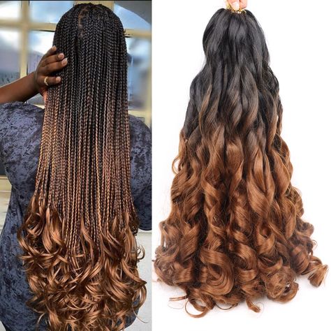 PRICES MAY VARY. ✅【New Hairstyle Design】French curly braiding hair,french curl braiding hair,spanish curly braiding hair,french curl braids,bouncy braiding hair,micro box braids, spiral curly braiding hair extensions,Ombre curly braiding hair for black women,hair extensions for braids. ✅【Premium Texture of French Curly Braiding Hair】Curly braiding hair 22 inch is manageable as human hair extensions,silky smooth texture,which is perfect for twists,braids,and locs.The bouncy braiding hair is beaut Curled Box Braids, Spanish Hairstyles, Curly Braiding Hair, Micro Braids Hairstyles, Hair French, Crochet Braids Hair, French Curl, Faux Locs Hairstyles, Ombre Hair Extensions