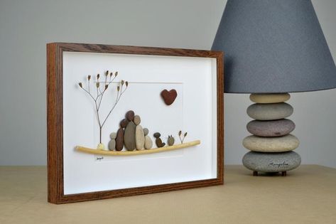 Pebble art family of 5 with pets Pebble art family of five | Etsy Couple With Pets, Family Pebble Art, Picture Family, Art & Craft Paper, Pebble Art Family, Art Couple, Family Of 3, Family Of 5, Art Idea