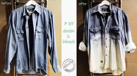 bleached denim shirt Flannel Shirt Refashion, Diy Bleach, Bleach Shirt Diy, Bleach Denim, Bleaching Clothes, Diy Tie Dye Techniques, Bleached Flannel Shirt, Clothing Upcycle, Diy Sewing Gifts