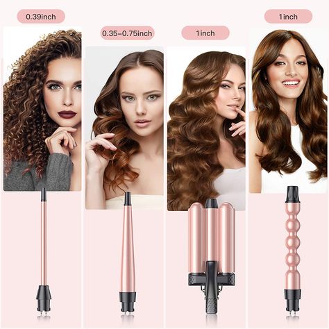 Types Of Hair Waves, Tight Curls With Wand, Types Of Curls With Curling Iron, Curly Hair Iron, Crimper Hair, Hair Curler Wand, Wand Curler, Wand Hairstyles, Hair Crimper