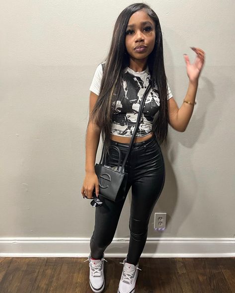 Baddie Outfit Ideas Black Women, Birthday Outfits For 13 Year Girl, Birthday Outfits With Jeans, Black Girls Birthday Outfits, Amiri Outfits Black Women, Outfits With Forces, Fly Shi Only Outfits Shein, Black Tights Outfit Casual, Grey And Black Outfits