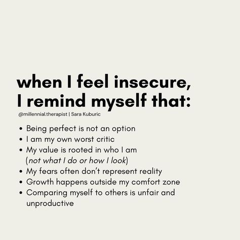 Dr. Sara Kuburic | Be gentle with yourself. Feeling insecure from time to time is just part of being human 🫶 #millennialtherapist | Instagram Healing From Insecurities, When You Feel Insecure, How To Not Feel Insecure, Feeling Insecure Quotes Relationships, Being Insecure Quotes, Insecure Quote, Mental Reminder, Improve Relationship, Anger Art