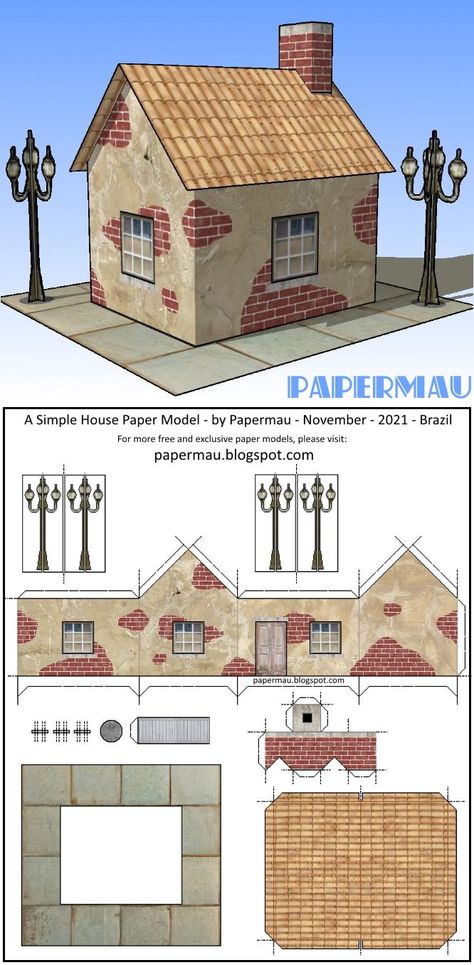 Model Houses Miniatures, Paper House Template Printables Free, Papercraft House, Small Village House, Dnd Props, Paper Models House, Paper Town, Paper Buildings, Paper House Template