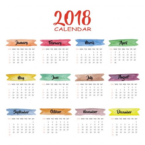 Calendar 2018 multicolor design Free Vector Desk Calendar Template, Yearly Calendar Template, Wall Calendar Design, Desktop Wallpaper Calendar, Calendar Examples, Hindu Calendar, Calendar June, Calendar Download, 2018 Calendar