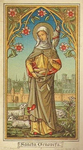 Saint Genevieve, Catholic Candles, St Genevieve, Friend Of God, Anno Domini, Vintage Holy Cards, Kartu Doa, Catholic Books, Religious Images