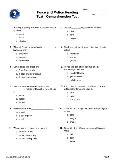 Forces And Motion 3rd Grade Worksheets, Forces And Motion 3rd Grade, Force And Motion Worksheets, Force And Motion Activities, Force Worksheet, Balanced And Unbalanced Forces, Simple Machines Activities, Force Activities, Forces And Motion