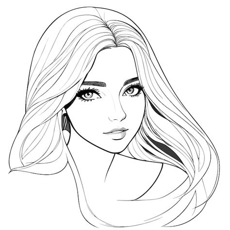 A girl with long hair and a long hair | Premium Vector #Freepik #vector #girl-sketch #drawing-line #face-line #outline Green Eyes Drawing, Girl Outlines, Face Framing Hair, Anime Friends, Vector Girl, Face Outline, Pre Writing Activities, Eyes Drawing, About A Girl