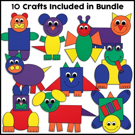 If you are looking for a fun way to teach your students about shapes and colors, this Shape Animal Crafts Bundle is it! Students will cut and paste together the Animal Shapes Craft, Art Using Shapes, Shape Animal Craft, Art With Shapes, Shape Animals, Shapes Activity, Lois Ehlert, Shape Activities, Joker Drawings