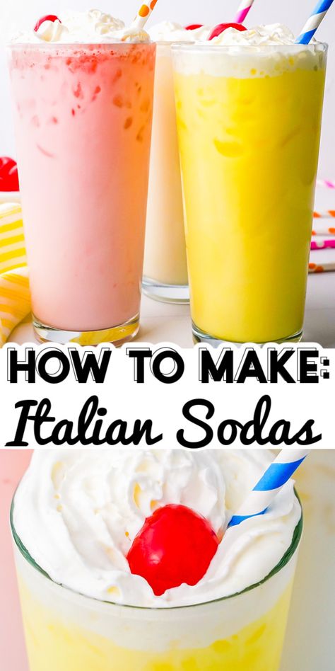 How To Make Your Own Soda, Italian Creme Soda Recipe, Drinks Instead Of Soda, Mixed Soda Drinks, Club Soda Cocktails Non Alcoholic, Soda Fountain Drinks, Peach Italian Soda, Soda Punch Recipes, Old Fashion Soda Recipes