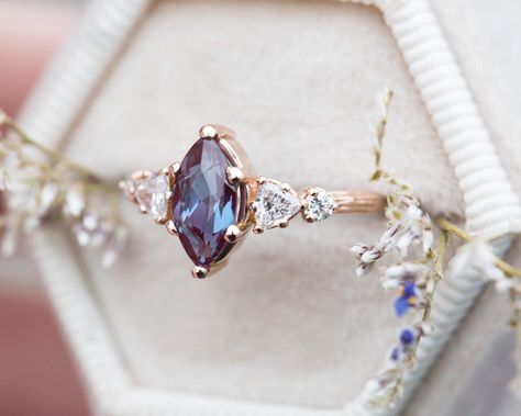 Chatham Alexandrite, Flower Engagement Ring, Alexandrite Engagement Ring, Alexandrite Ring, Perfect Picnic, Cluster Engagement Ring, Pear Engagement Ring, Morganite Engagement Ring, Three Stone Engagement