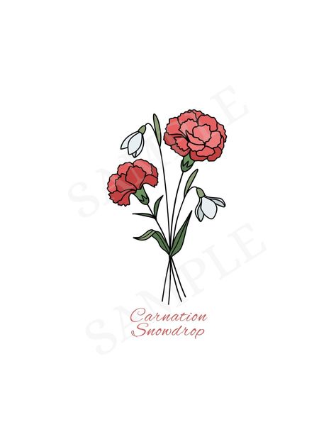 These trending January Carnation + Snowdrop vivid color birth flower wall art prints are the ultimate decor gift for all occasions and can be personalized with one birth flower or several. Gift a Mother Garden with each of her children or a Grandmother Garden showcasing all of her Grandchildren. This print is a great baby shower gift to personalize for a nursey. Give as a wedding gift to a bride and groom with their birth months and the month and year of their marriage. Display their family's individual birth flowers and names and give a customized print adding their last name and year established. The list goes on.  Personalization options are available at checkout.