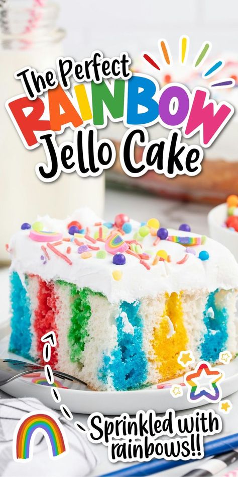 Rainbow Jello Cake Checker Cake, Jello Cake Recipe, Jello Cake Recipes, Checkered Cake, Rainbow Jello, Jello Flavors, Mint Desserts, French Vanilla Cake, Cake Brownies