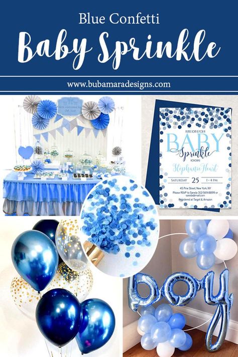 Baby sprinkle invitation for boys. #baby #shower #sprinkle #confetti #blue #boys #ideas #dots #invitation #printables Boy Baby Sprinkle, Baby Sprinkle Decorations, Sunflower Baby Shower Invitations, Baby Boy Sprinkle, Sprinkle Ideas, Blue Confetti, Sunflower Baby Showers, Sprinkle Shower, Baby Shower Deco