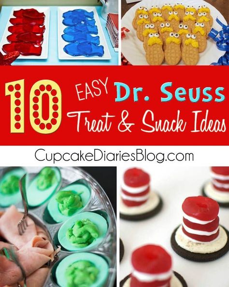 Dr Suess Snacks For Kids Food Ideas, Dr Seuss Treats, Dr Seuss Snacks, Doctor Suess Birthday, Cupcake Diaries, Dr Seuss Crafts, Dr Seuss Birthday Party, Seuss Crafts, Dr Seuss Week