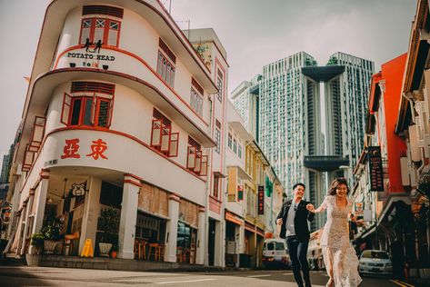 Happily running along Keong Saik Road near Potato Head Folk. From Shawn and Serene's pre wedding photoshoot in Keong Saik Road, Singapore. January 2017.   Engagement photography x @redsheepphotocinema Pre Wedding Singapore, Singapore Pre Wedding Photoshoot, Singapore Photoshoot, Pre Nup Photoshoot, Singapore Prewedding, Haji Lane Singapore, Wedding Singapore, Coron Palawan Philippines, Urban Couple