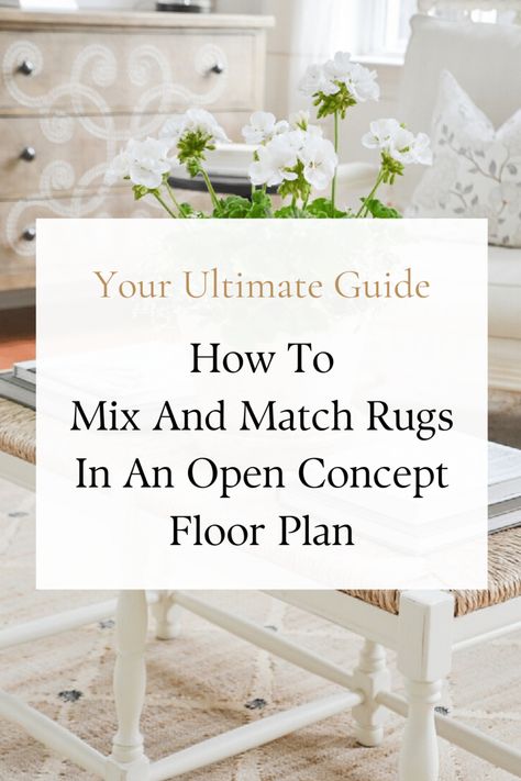 Discover how to effortlessly coordinate rugs, mixing and matching them to create a cohesive look and feel in your home. Open Floor Plan Rug Ideas, Multiple Rugs In Open Floor Plan, Mixing Rugs In Open Floor Plan, Rugs In Dining Room Ideas, Dining Rug Ideas, Two Rugs In One Room, Coordinating Rugs Open Floor Plan, Coordinating Rugs, Rugs In Dining Room