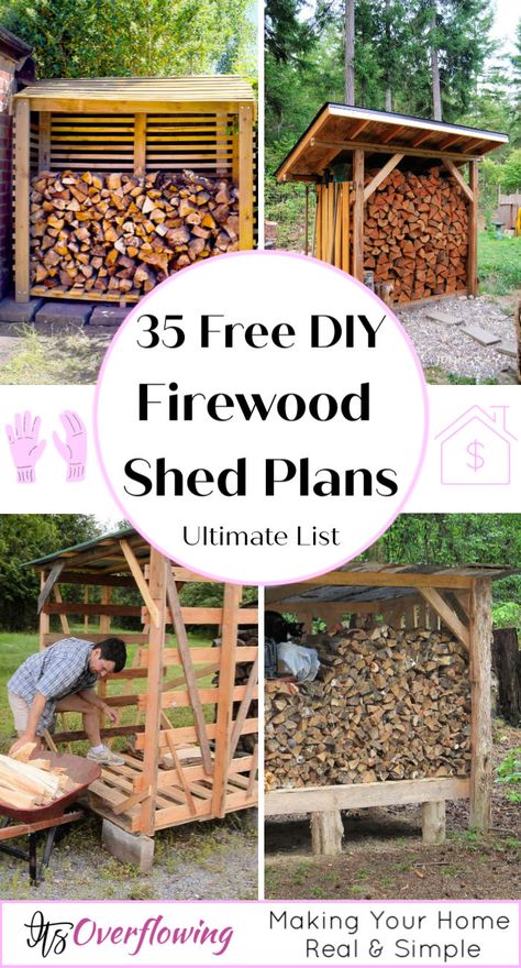 Shed For Wood Storage, Outside Wood Storage Ideas Firewood Rack, Wood Shed From Pallets, Diy Wood Shed Pallets, Pallet Woodshed Wood Storage, Wood Shed Pallet, Diy Woodshed Ideas, Firewood Shelter Diy, How To Build A Wood Shed Out Of Pallets