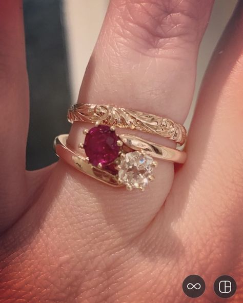 Toi Et Moi Bypass ruby and diamond engagement ring wedding ring Wedding Ring Two Stones, Toi Et Moi Ruby And Diamond, Toi Et Moi Engagement Rings Ruby, Ruby And Diamond Toi Et Moi Ring, Toi Et Moi Ring Stack, Ruby And Diamond Engagement Ring, Toi Et Moi Ring With Wedding Band, Ruby And Pearl Ring, Engaged Rings